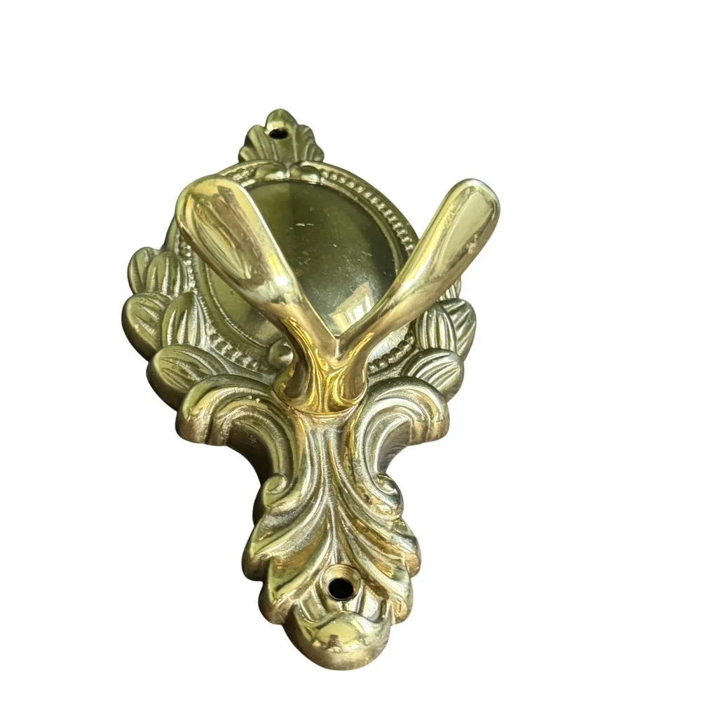 Vintage Shenter Solid Brass Ornate Victorian Style Double Wall Hook Coat Hanger
